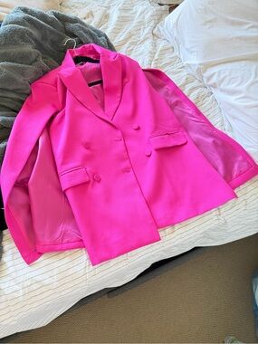 Zara Women’s Double-Breasted Hot Pink Blazer Cape Coat S